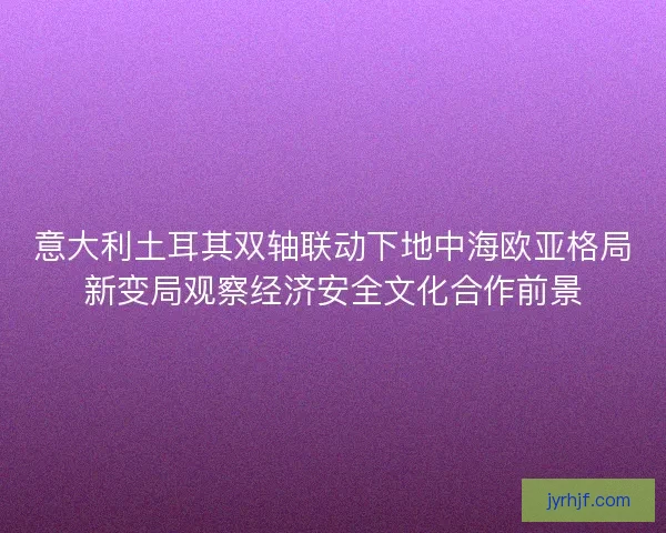 意大利土耳其双轴联动下地中海欧亚格局新变局观察经济安全文化合作前景 意大利土耳其双轴联动下地中海欧亚格局新变局观察经济安全文化合作前景